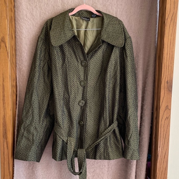 Maggie Barnes green patterned women’s tie jacket coat in plus size 4X - Picture 2 of 5